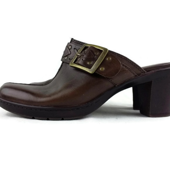 Clarks Bendables Brown Leather Clogs Buckle Size 7 - Picture 5 of 7